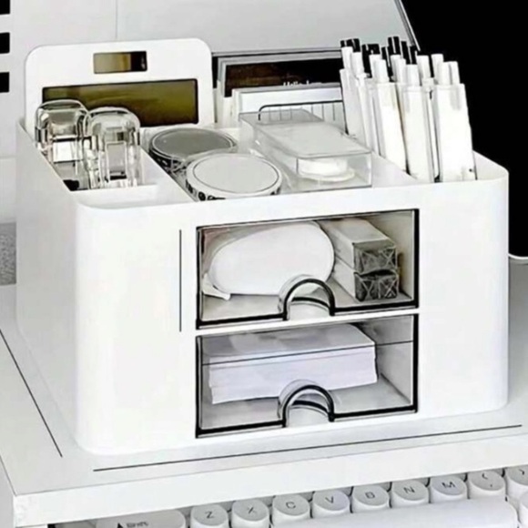 White Makeup Organizer with 2 Drawers & compartments or for office essentials - Picture 1 of 4